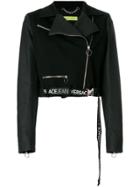 Versace Jeans Cropped Logo Strap Biker Jacket - Black
