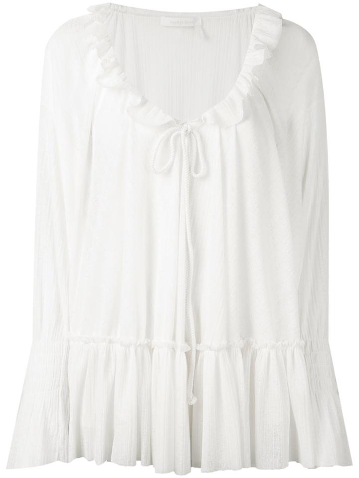 See By Chloé - Frilled Peasant Blouse - Women - Cotton/polyester - S, Nude/neutrals, Cotton/polyester
