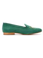 Blue Bird Shoes Suede Voyeur Embroidered Loafers - Green