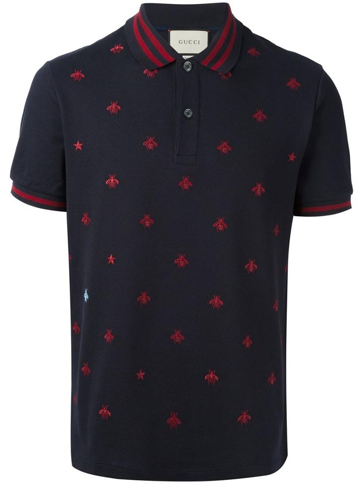 Gucci Bee And Star Polo Shirt, Men's, Size: Large, Blue, Cotton/spandex/elastane