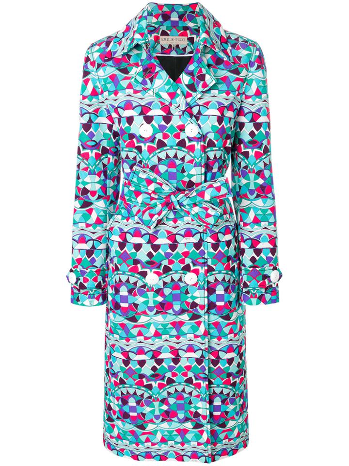 Emilio Pucci Printed Trench Coat - Blue