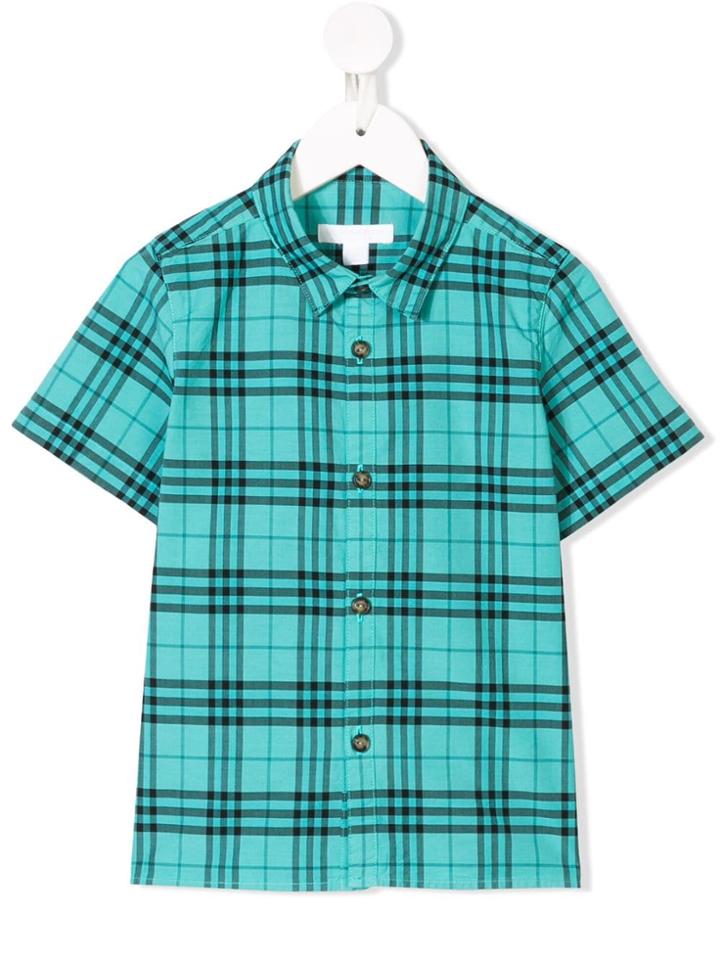 Burberry Kids Teen Short-sleeve Check Cotton Shirt - Blue