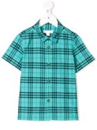 Burberry Kids Teen Short-sleeve Check Cotton Shirt - Blue