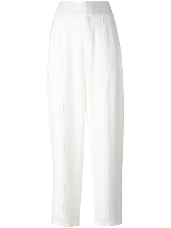 Chloé Embroidered Trim Trousers, Women's, Size: 40, White, Acetate/viscose/cotton/silk