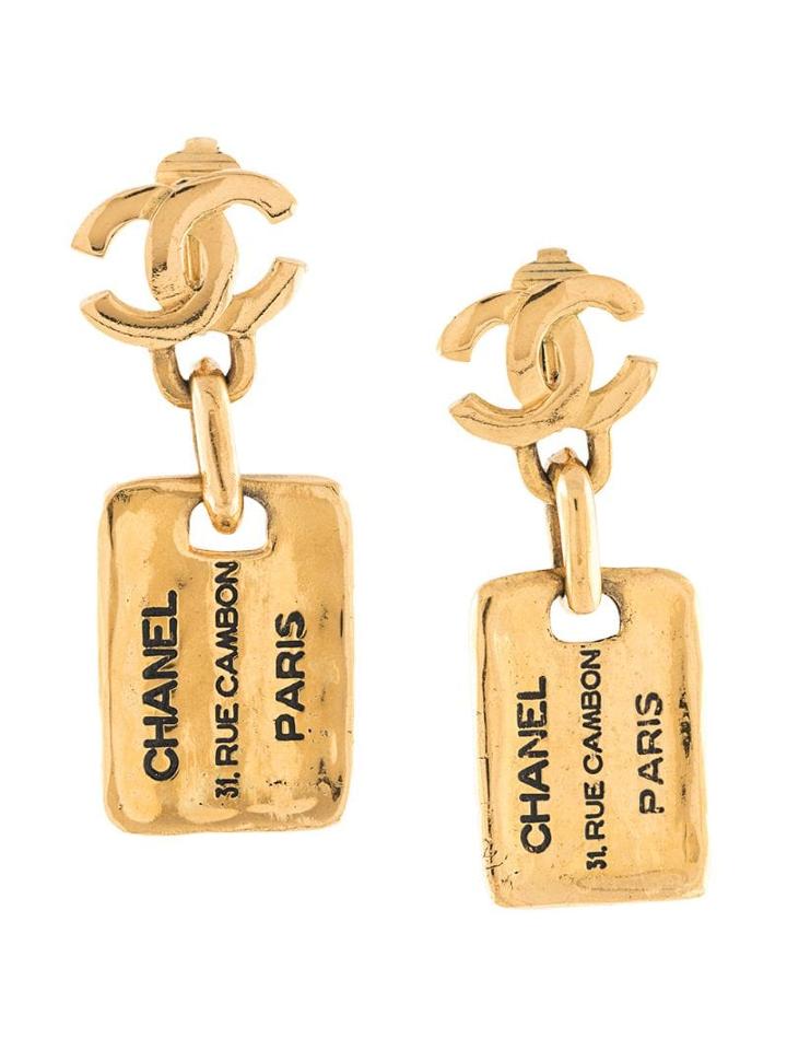 Chanel Pre-owned Address Plate Swing Earrings - Gold