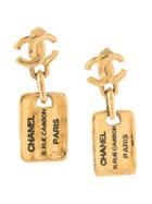 Chanel Pre-owned Address Plate Swing Earrings - Gold