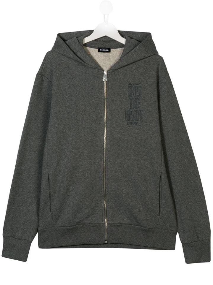 Diesel Kids Logo Zipped Hoodie - Grey