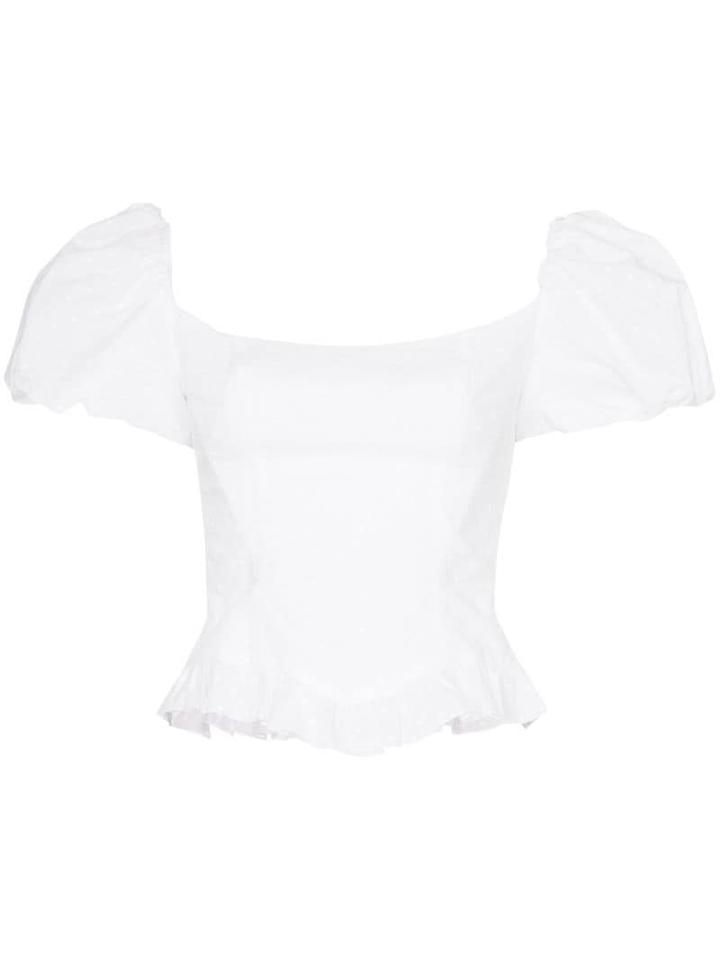 De La Vali Koko Square Neck Puff Sleeve Cotton Top - White