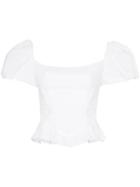 De La Vali Koko Square Neck Puff Sleeve Cotton Top - White