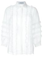 Blumarine Frill Sheer Shirt, Women's, Size: 42, White, Silk