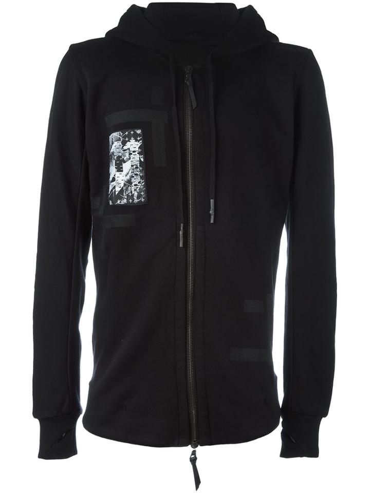 11 By Boris Bidjan Saberi Patch Detail Hoodie, Men's, Size: Large, Black, Cotton