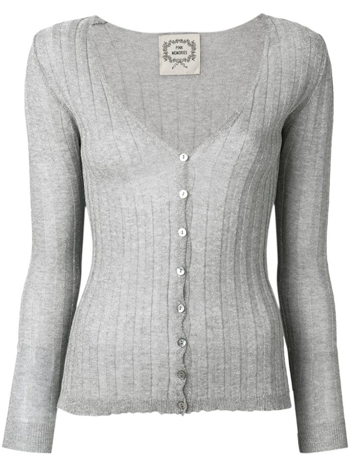 Pink Memories Metallic Ribbed-knit Cardigan - Grey