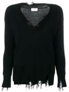 Allude Ripped Ribbed V-neck Sweater - Black