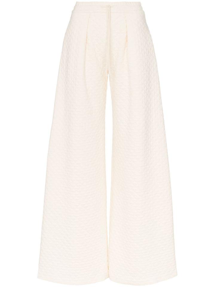 Vika Gazinskaya Quilted Wide Leg Cotton Blend Trousers - White