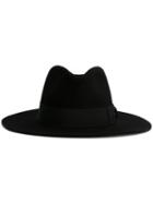 Saint Laurent Fedora Hat, Women's, Size: 56, Black, Rabbit Fur/rabbit Fur Felt/goat Skin/viscose