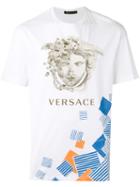 Versace Logo Print T-shirt, Men's, Size: Small, White, Cotton