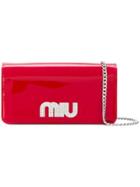 Miu Miu Crystal Embellished Logo Chain Wallet - Pink & Purple