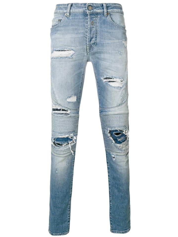 Marcelo Burlon County Of Milan Distressed Biker Jeans - Blue