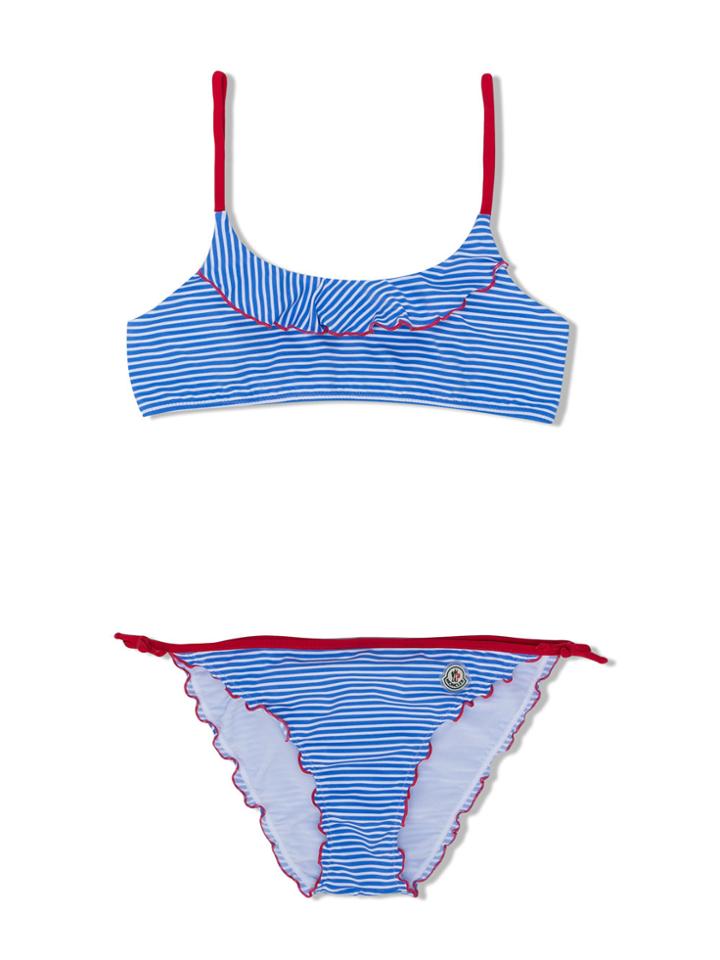 Moncler Kids Striped Frilled Bikini - Blue