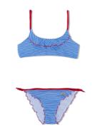 Moncler Kids Striped Frilled Bikini - Blue