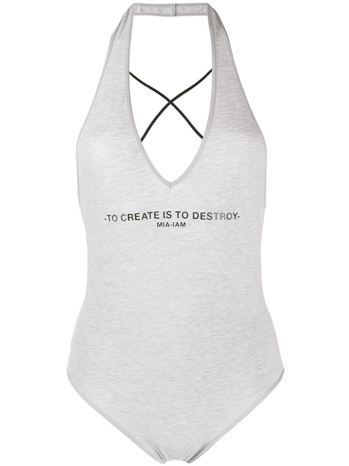 Mia-iam Slogan Bodysuit Top - Grey