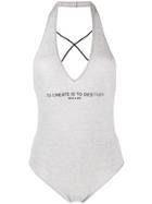 Mia-iam Slogan Bodysuit Top - Grey