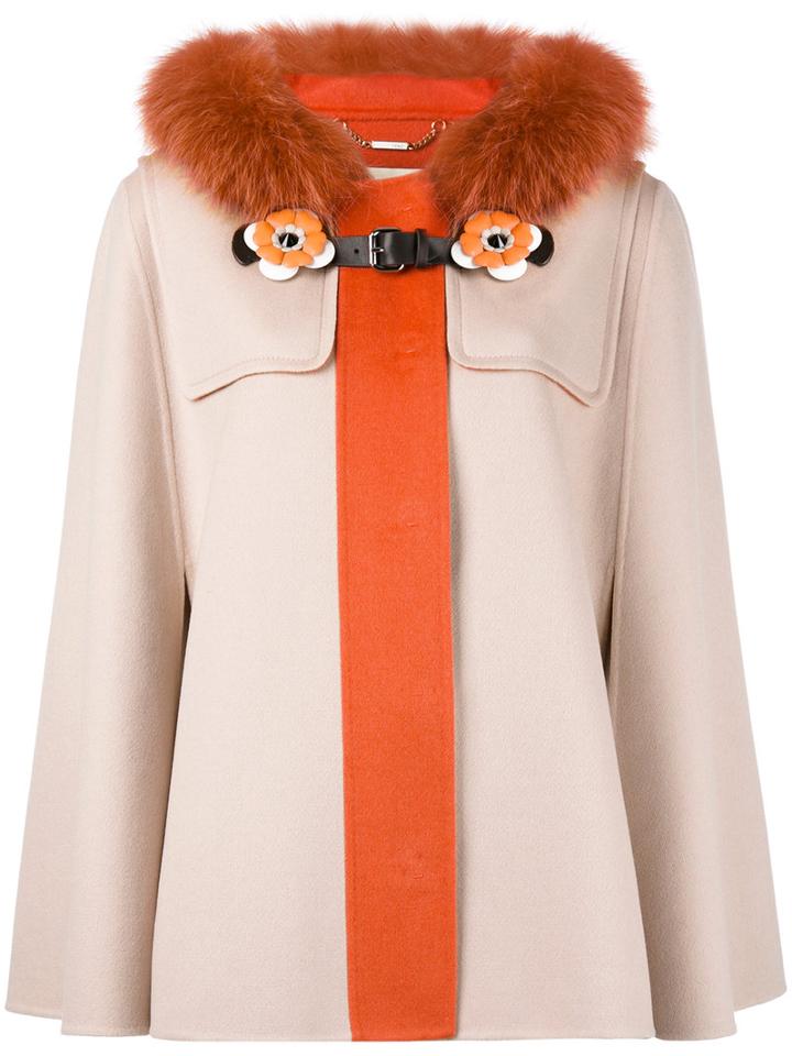 Fendi - Trim Hooded Coat - Women - Cotton/fox Fur/lamb Skin/virgin Wool - 46, Yellow/orange, Cotton/fox Fur/lamb Skin/virgin Wool