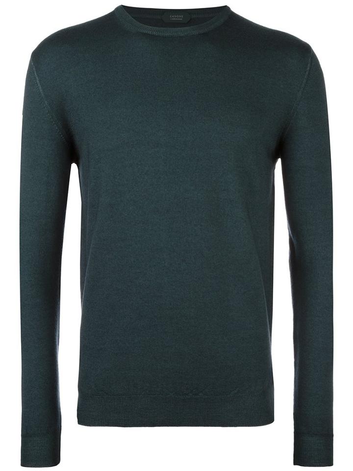 Zanone Crew Neck Sweater, Men's, Size: 52, Green, Virgin Wool