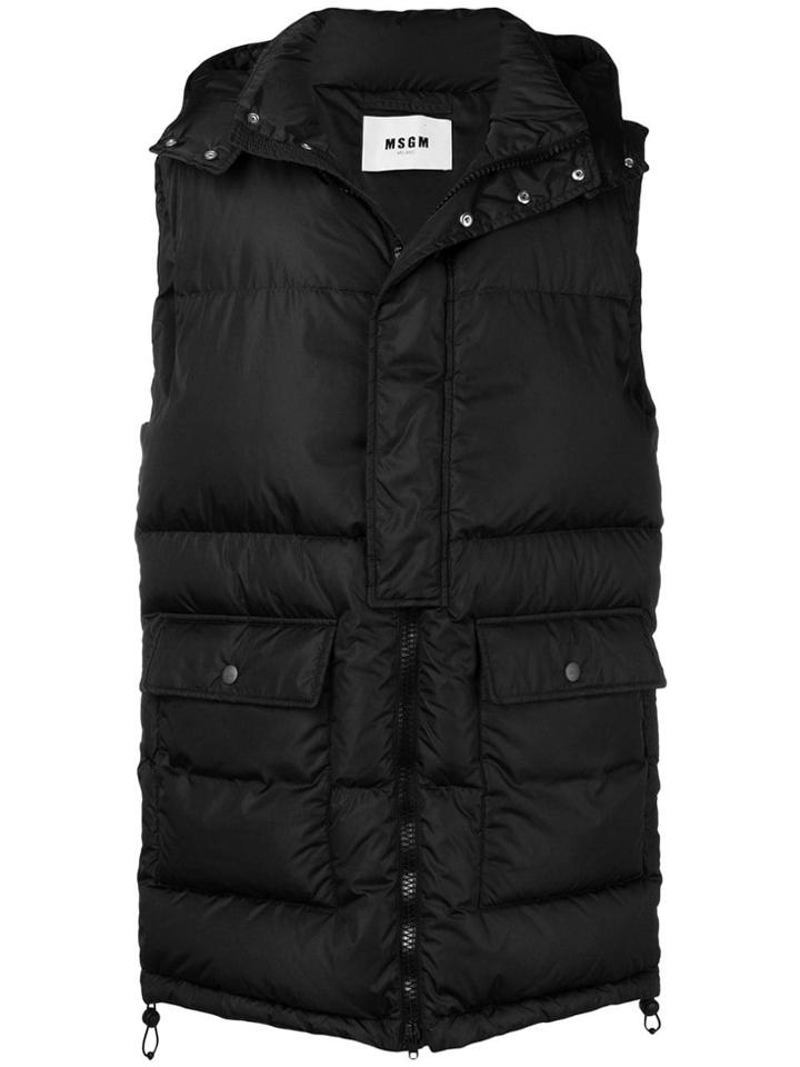 Msgm Long Length Padded Gilet - Black