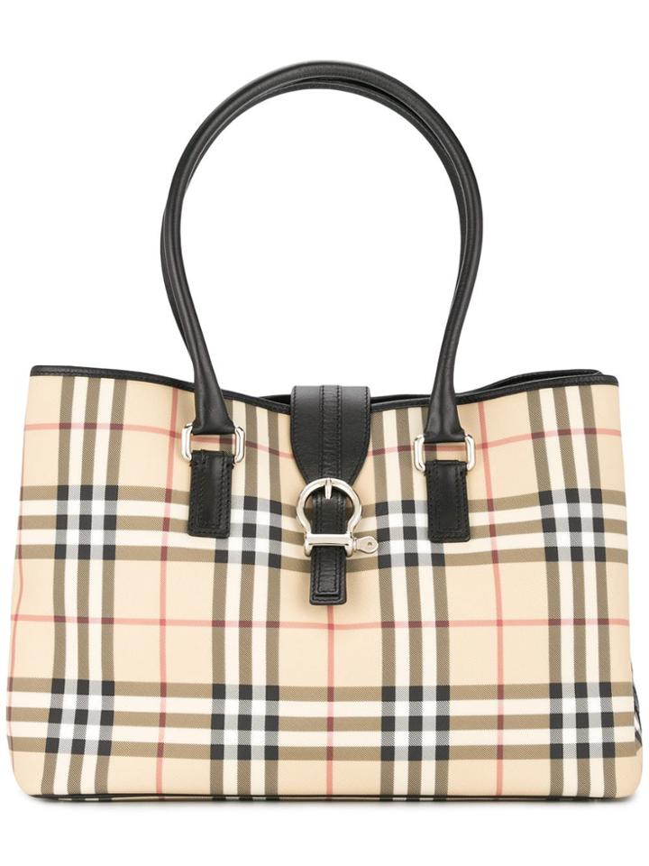 Burberry Vintage Check Print Tote Handbag - Neutrals