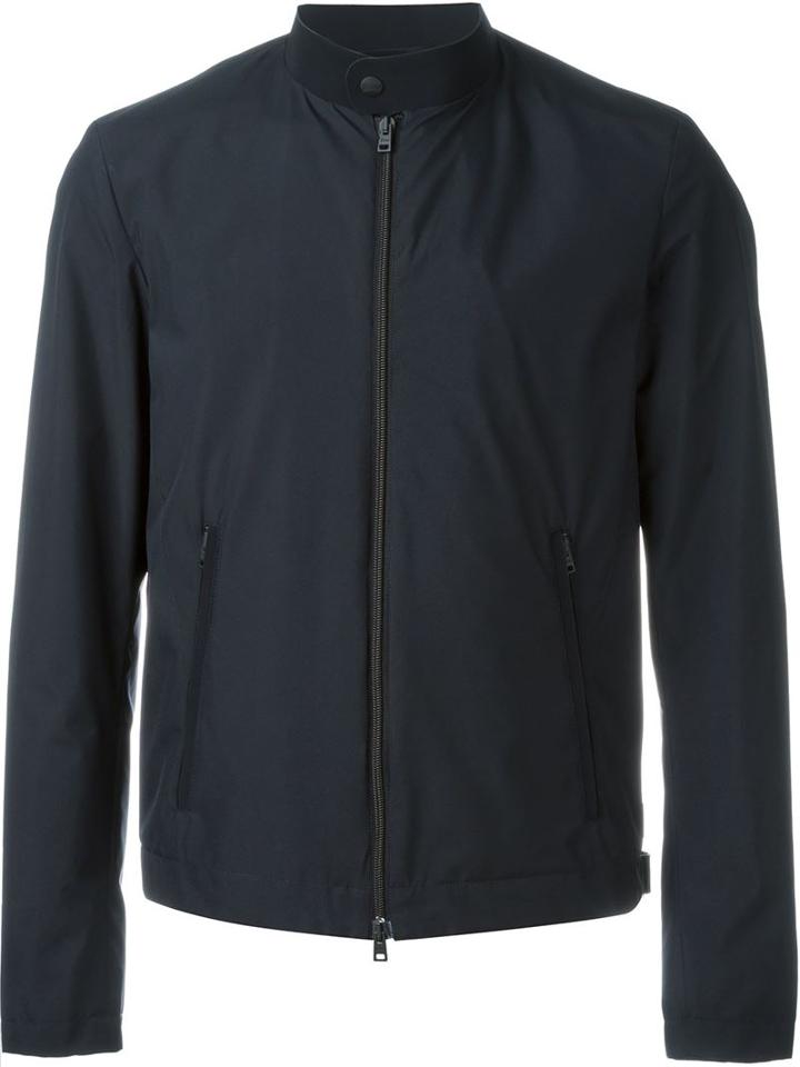 Herno Band Collar Zipped Jacket, Men's, Size: 50, Blue, Polyester/polytetrafluoroethylene (ptfe)/polyamide/polyester