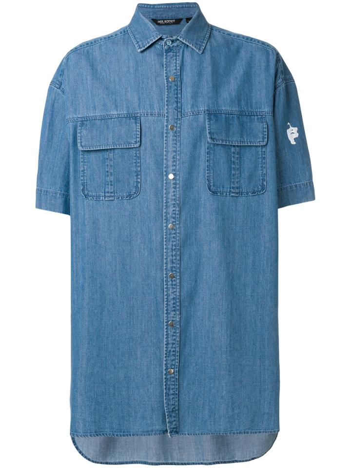 Neil Barrett Denim Shirt With Siouxsie Print - Blue