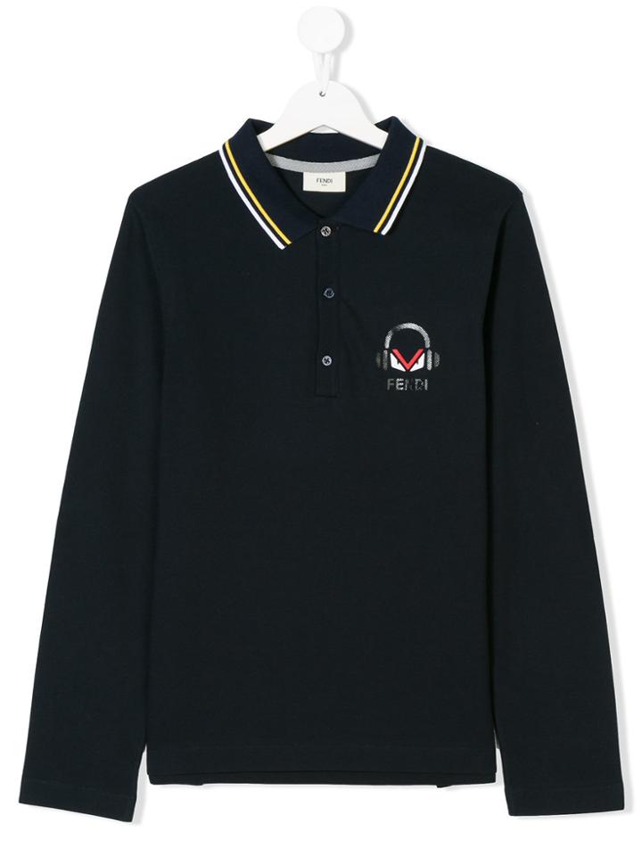 Fendi Kids Printed Logo Polo Shirt - Blue