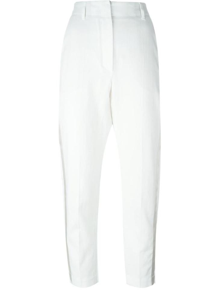 Brunello Cucinelli Cropped High Waist Trousers, Women's, Size: 46, White, Linen/flax/cotton/acetate/polyester