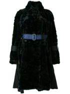 Sacai Belted Faux Fur Coat - Black