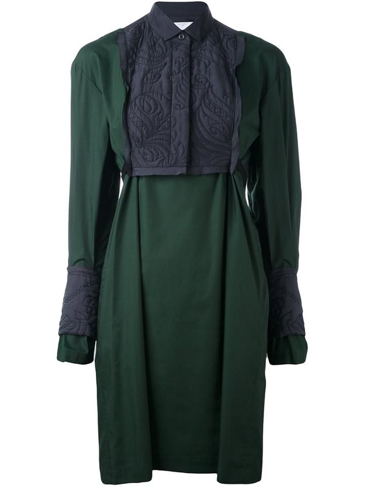 Sacai Calligraphy Embroidered Shirt Dress, Women's, Size: 1, Green, Polyester/cotton