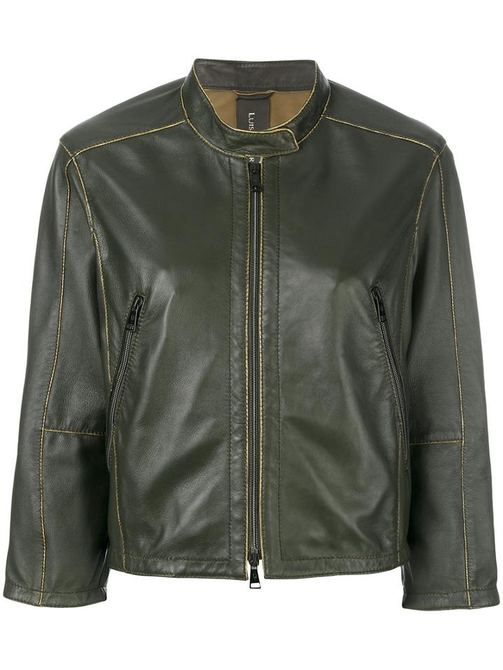 Luisa Cerano - Leather Stitch Detail Jacket - Women - Lamb Skin - 38, Green, Lamb Skin