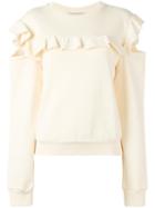 Philosophy Di Lorenzo Serafini Slit Sleeves Pleated Trim Sweatshirt, Women's, Size: Small, Nude/neutrals, Cotton