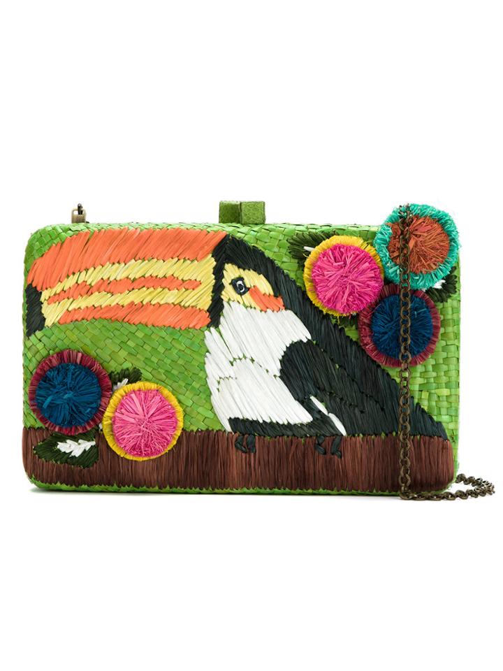 Serpui Embroidered Straw Clutch - Green