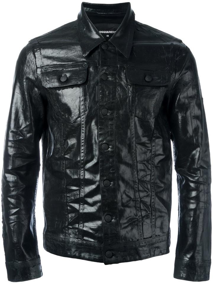Dsquared2 Coated Denim Jacket, Men's, Size: 48, Black, Cotton/spandex/elastane