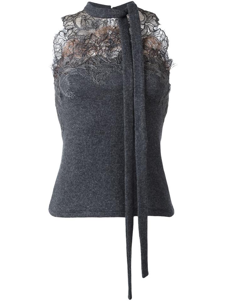 Ermanno Scervino Lace Panel Tank Top, Women's, Size: 38, Grey, Silk/cashmere/wool