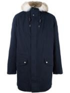 Yves Salomon Homme Loose-fit Hooded Coat, Adult Unisex, Size: 44, Blue, Cotton/rabbit Fur/acrylic/coyote Fur
