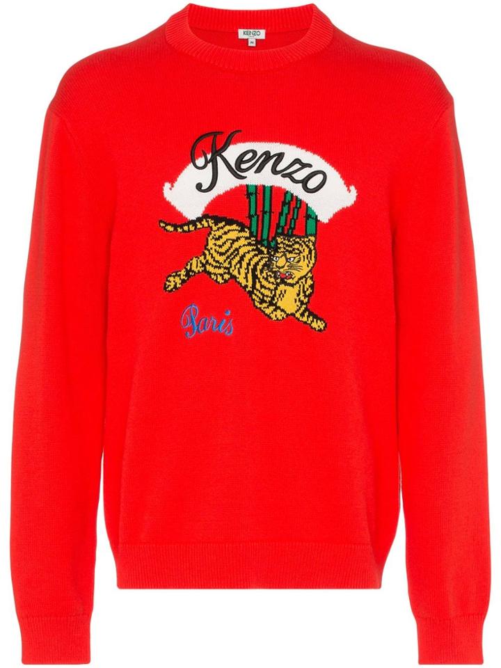 Kenzo Jumping Tiger Cotton Blend Sweater - Red