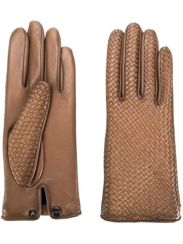 Agnelle Woven Effect Gloves - Brown