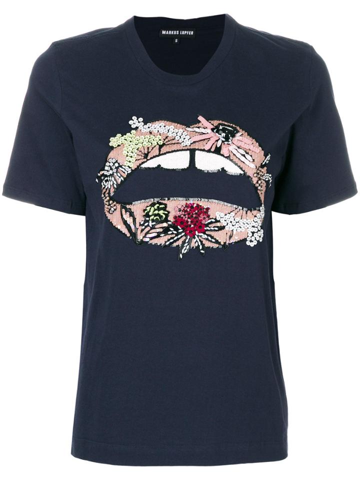 Markus Lupfer Sequinned Lips T-shirt - Blue