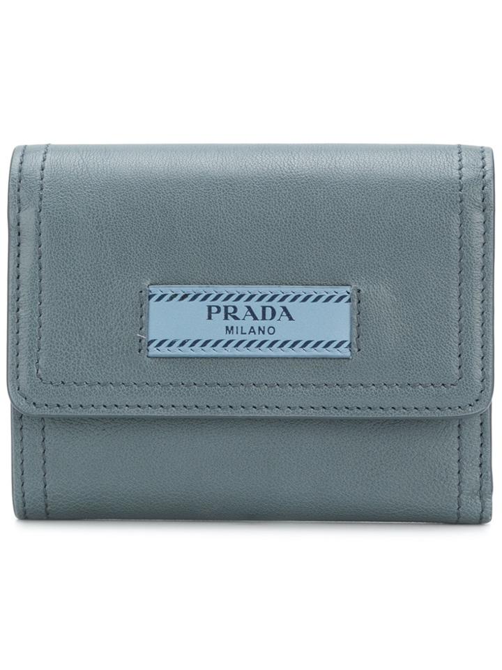Prada Logo Patch Wallet - Blue
