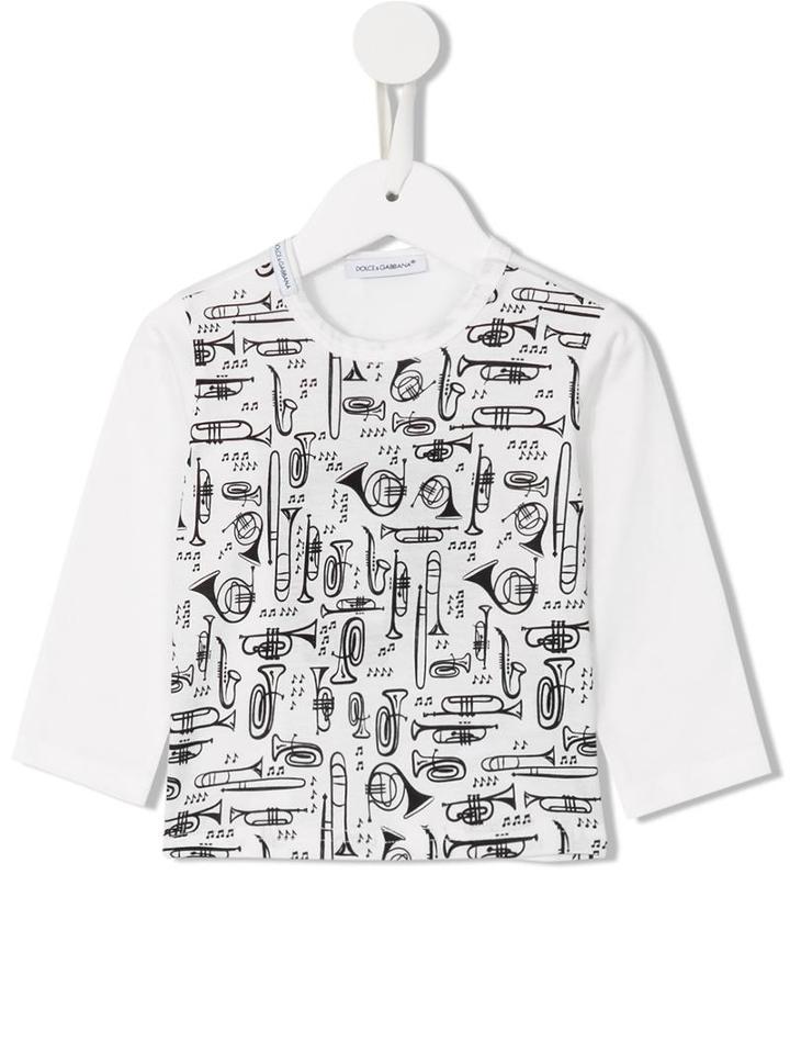 Dolce & Gabbana Kids Musical Instrument Print Top, Boy's, Size: 18-24 Mth, White