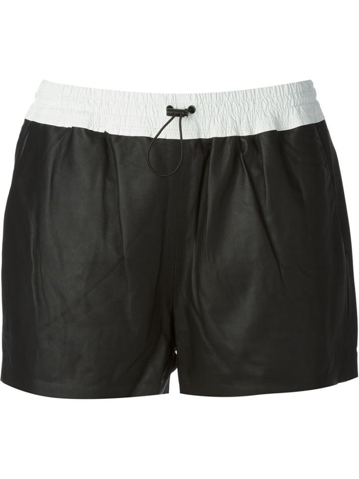 T By Alexander Wang Two Tone Shorts, Women's, Size: 4, Black, Lamb Skin/polyester/polyurethane