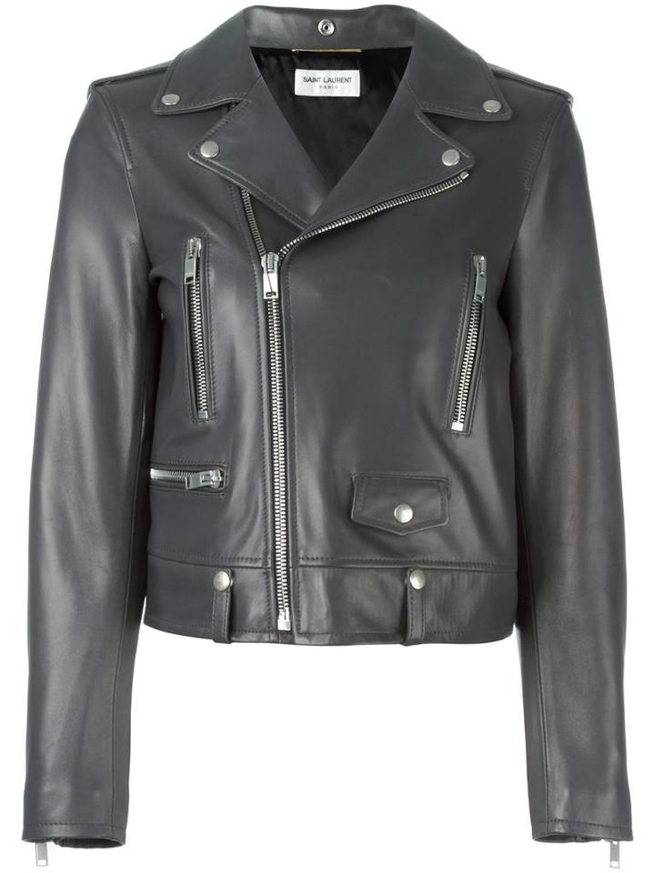 Saint Laurent Classic Motorcycle Jacket, Women's, Size: 38, Grey, Lamb Skin/polyester/cupro/cotton