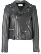 Saint Laurent Classic Motorcycle Jacket, Women's, Size: 38, Grey, Lamb Skin/polyester/cupro/cotton